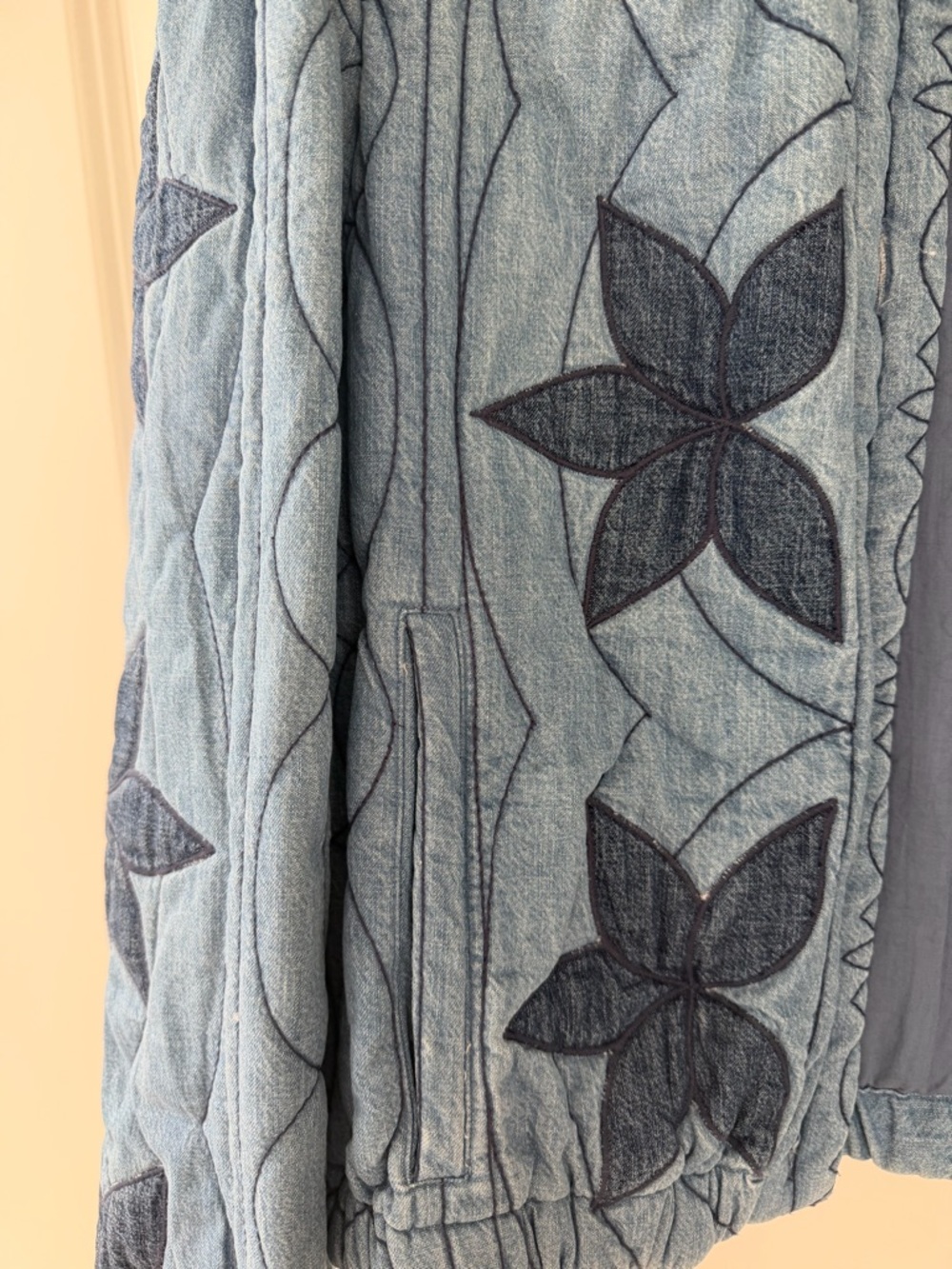 Free People Two-Tone Blue Quilted Floral Crop Jacket - Picture 4 of 7